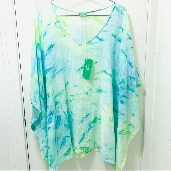 SUGARCANE Swimsuit Coverup, Green and Yellow Tie Dye - Picture 1 of 3